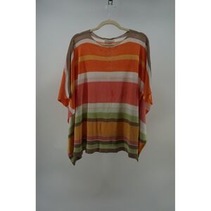 Poncho Top Striped Coastal Boho Layering Knit Orange Multi S/M